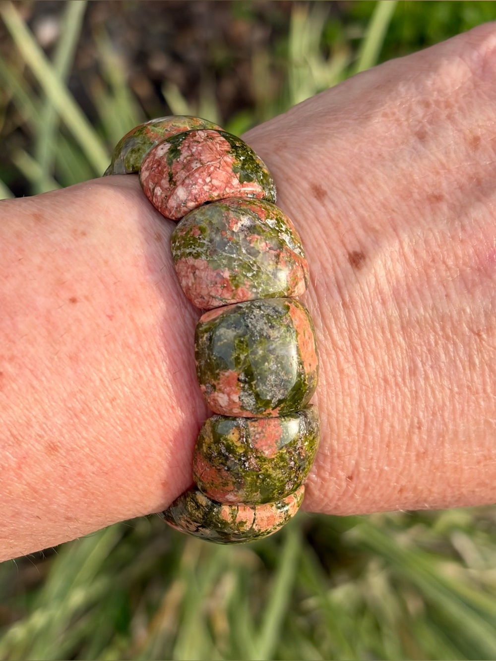 Natural Unakite Chunky Nugget Stretch Bracelet
